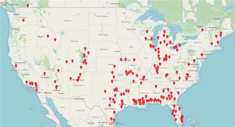 vet location pin map of the US